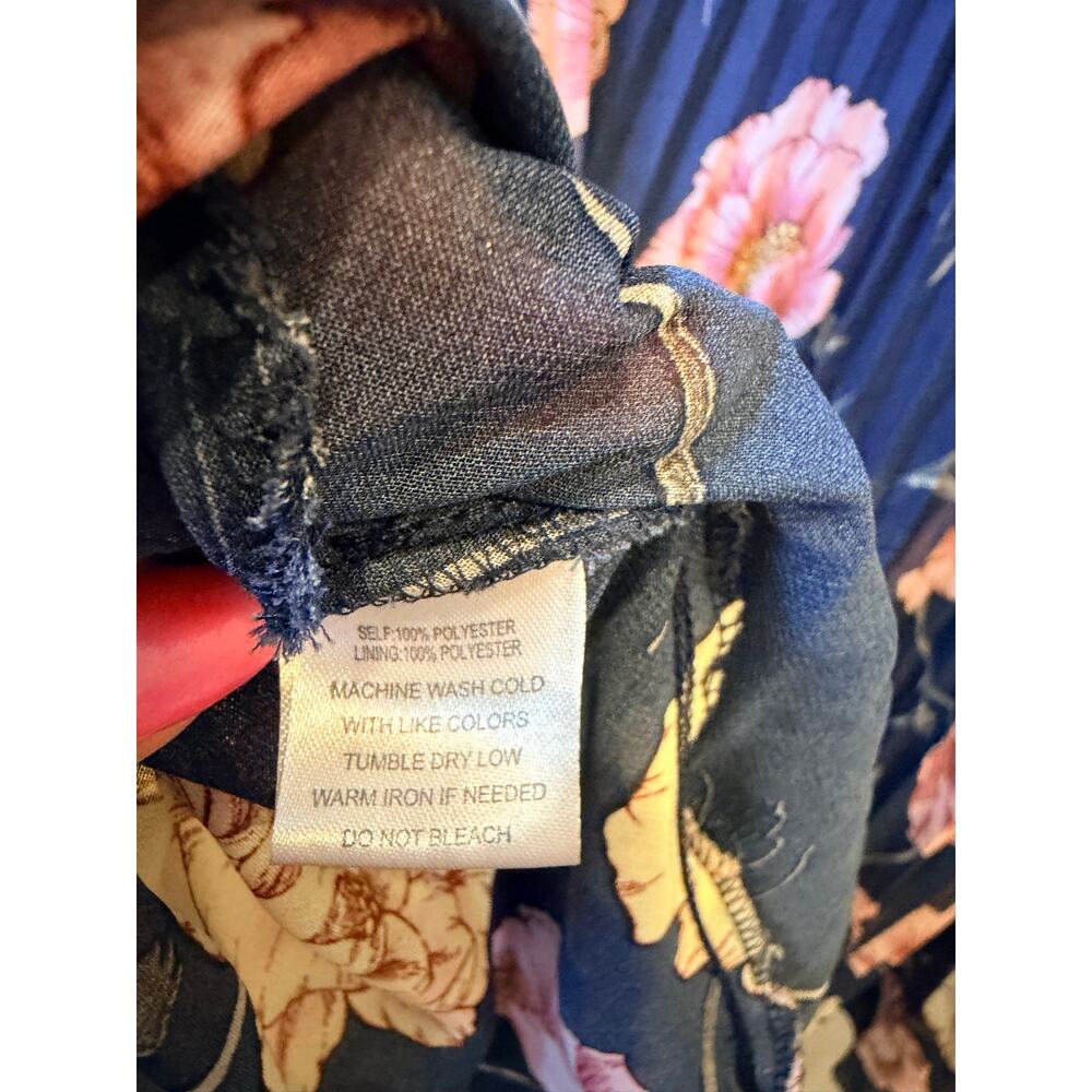 Indigo Rose Navy Pink Floral Pleated Midi Dress Plus Size 2XL - Picture 3 of 7